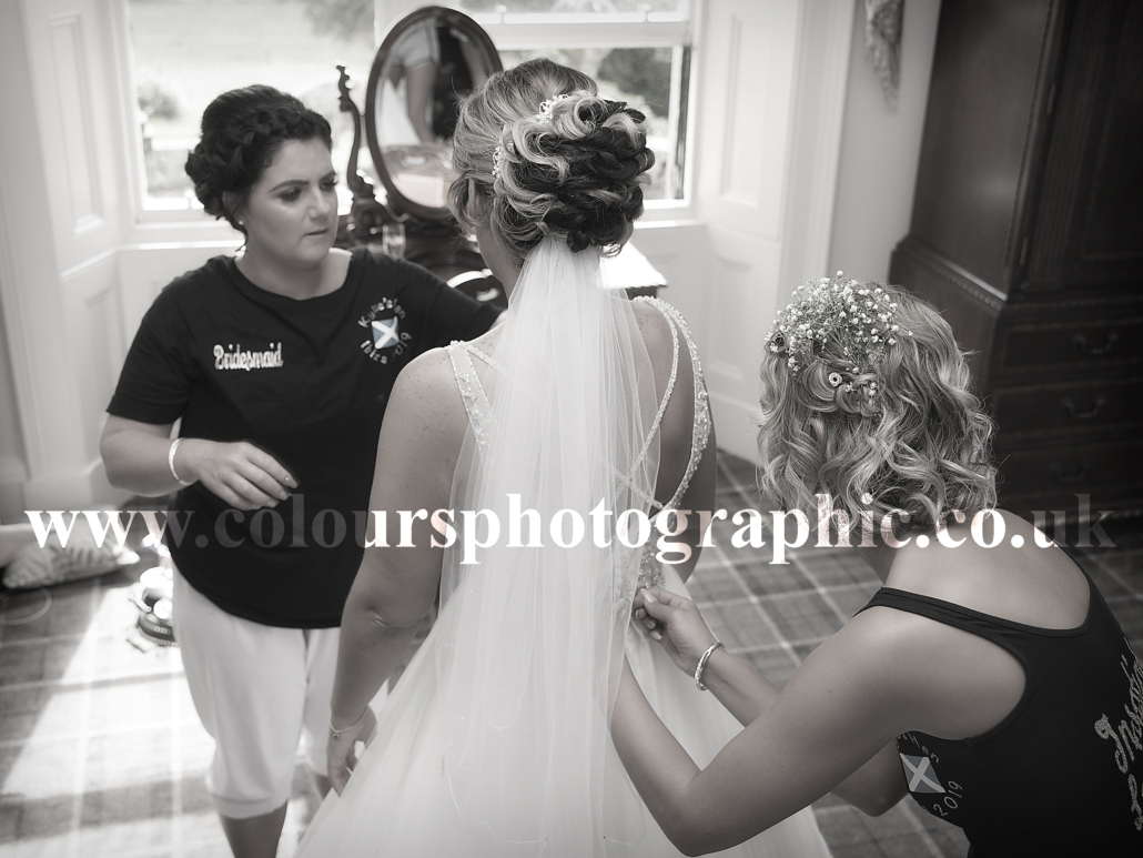 Balbirnie House Wedding Photographer Captures Bride Getting Ready at Markinch Wedding Venue in Fife Scotland Image Taken by Colours Photographic Studio