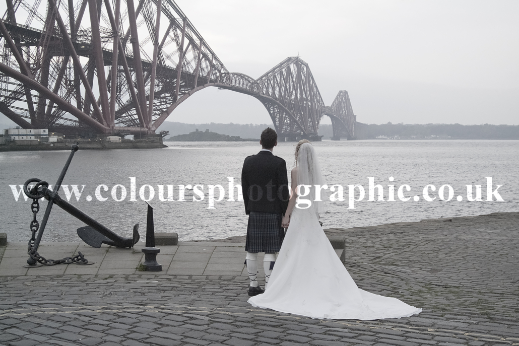 Wedding Photographer at North Queensferry Fife Captures Beautiful Couple Getting Married at The Forth Bridge Scotland Photo by Colours Photographic Studio